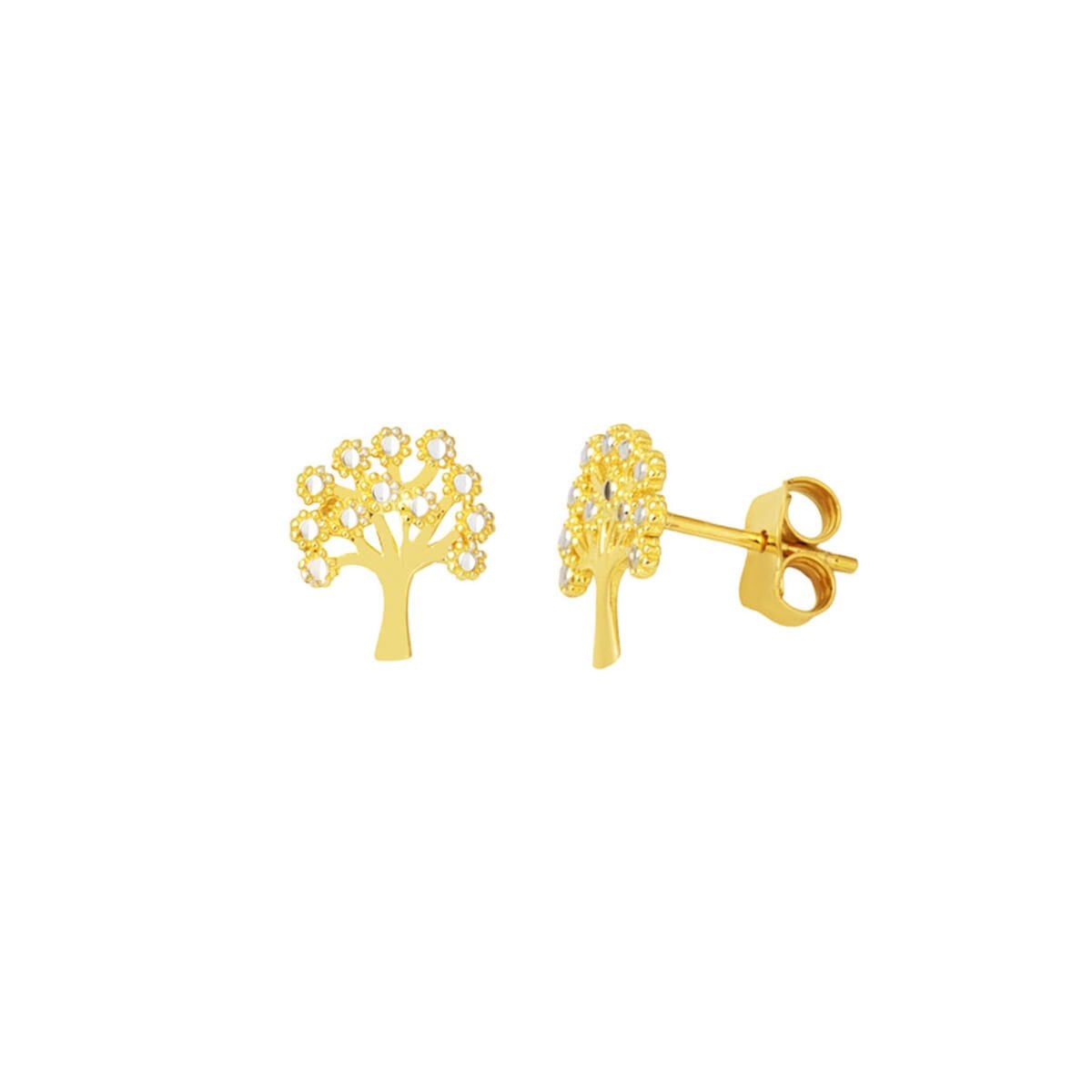 14K Yellow Gold Life Tree Cubic Zirconia Earrings