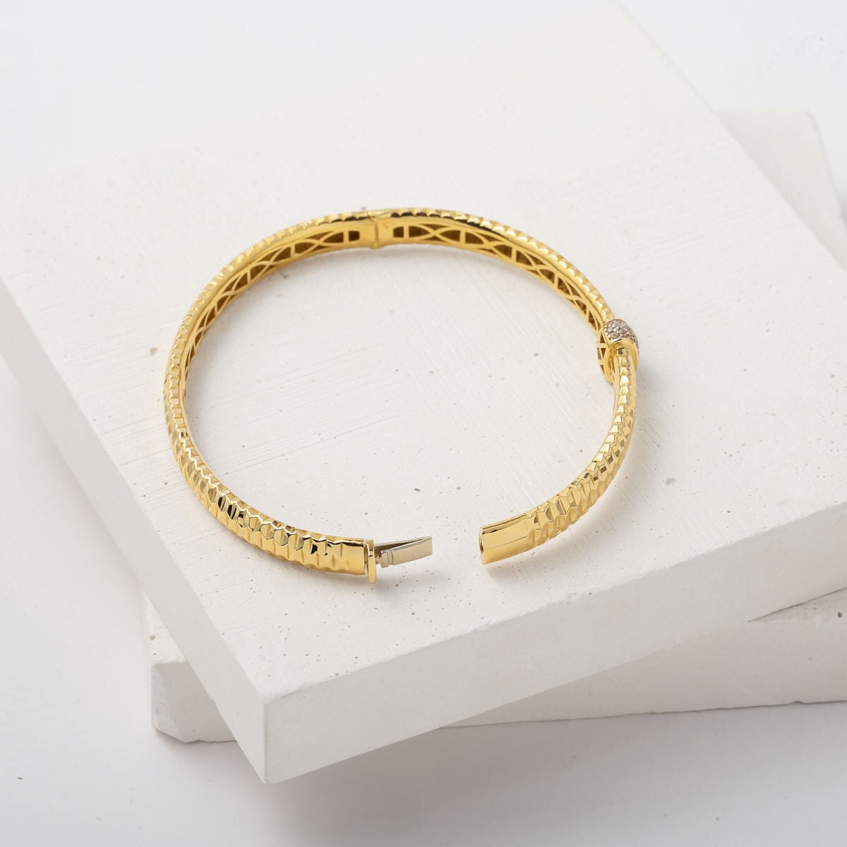 14K Yellow Gold Luvia Engraved Hinged Cuff Bangle