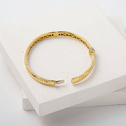 14K Yellow Gold Luvia Engraved Hinged Cuff Bangle