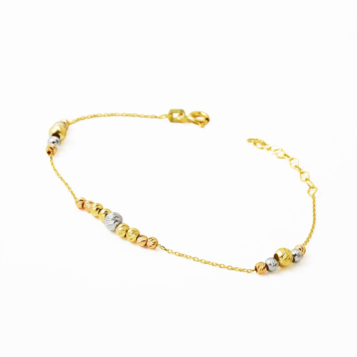 14K Yellow Gold Three Tone Gold Bead Bracelet
