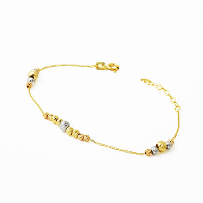 14K Yellow Gold Three Tone Gold Bead Bracelet