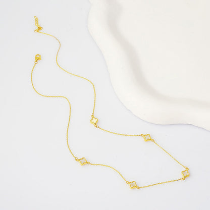14K Yellow Gold Clover Mother of Pearl Necklace