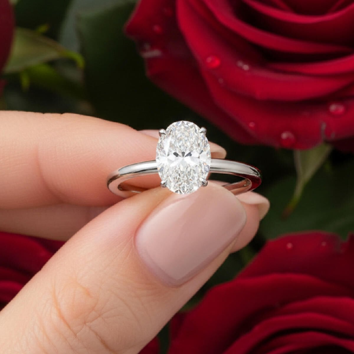 14K Gold 1 Ct Oval Moissanite Solitaire Ring