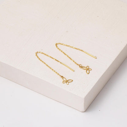 14K Yellow Gold Chain Butterfly Earrings