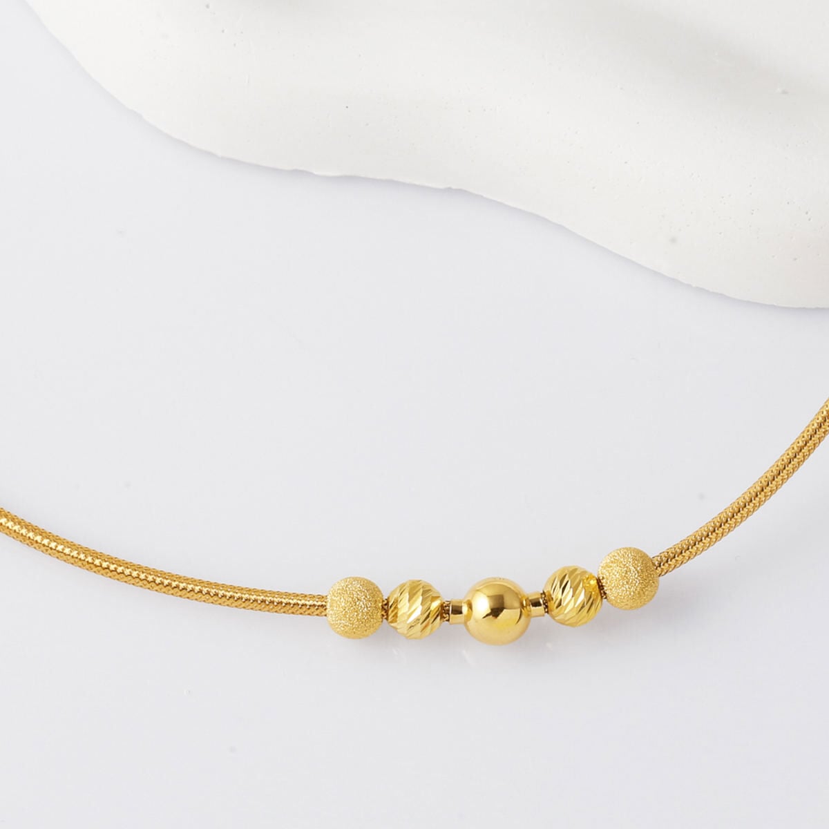 14K Yellow Gold Bead Italian Cylinder Necklace