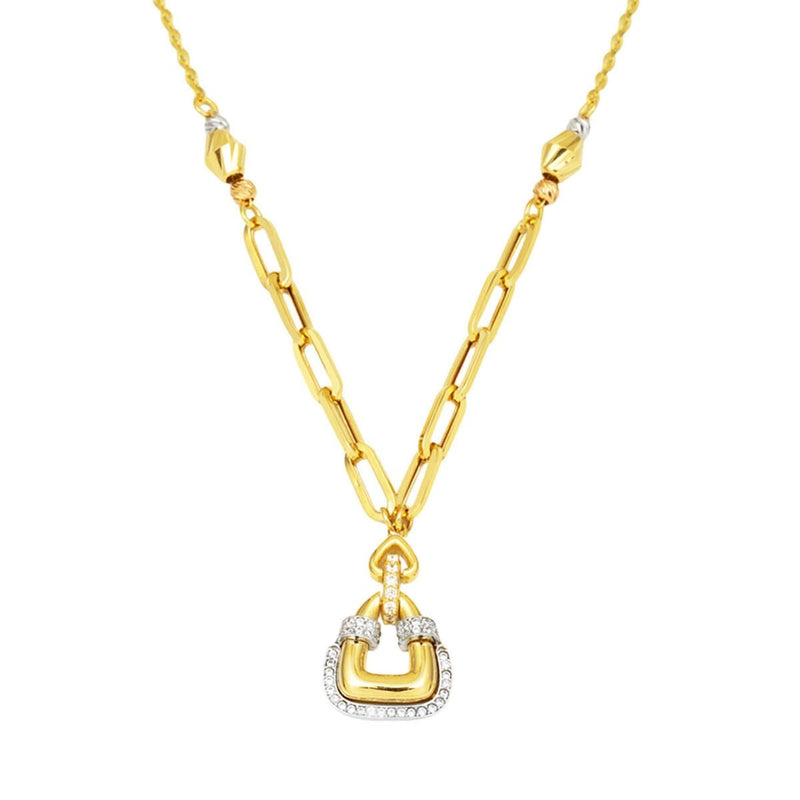 Designer Inspired 14K Yellow Gold Paperclip Chain Cubic Zirconia Necklace