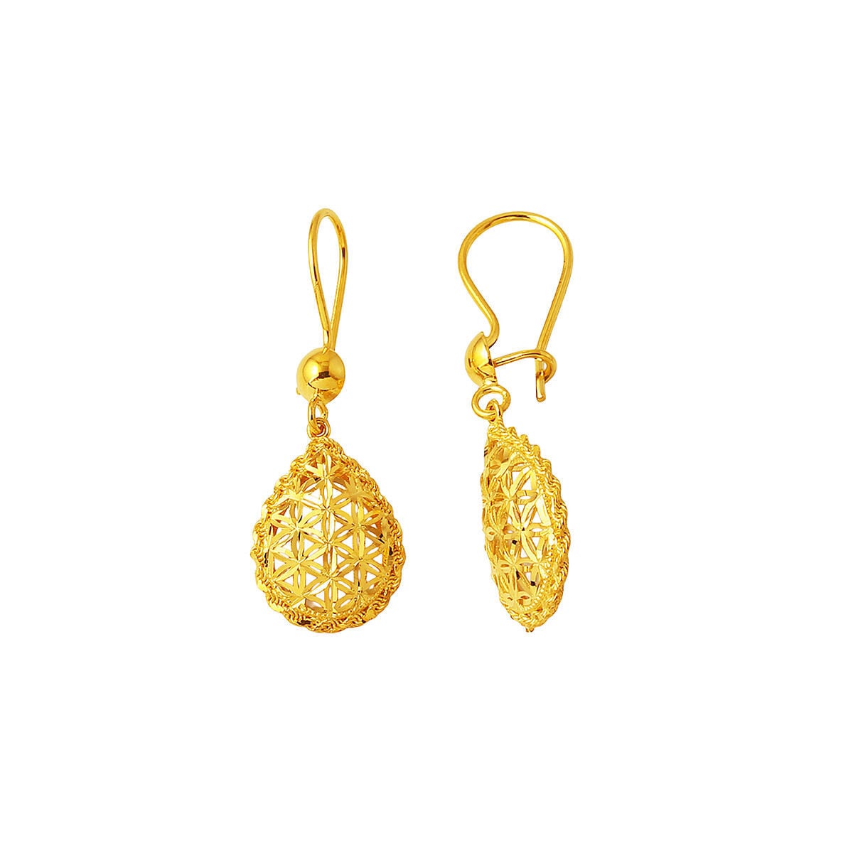 14K Yellow Gold Teardrop Dangle Earrings
