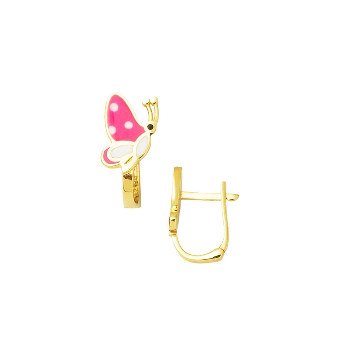 14K Yellow Gold Pink Butterfly Enamel Children's Earrings