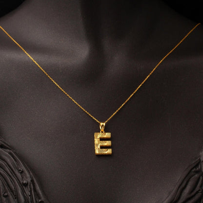 22K Yellow Gold 3 Dimensional Initial E Necklace