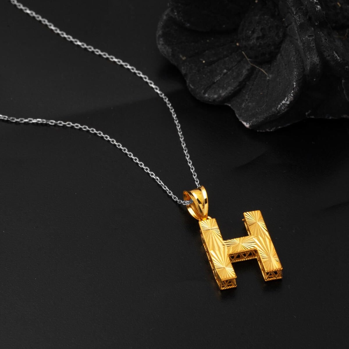 22K Yellow Gold H Initial 3 Dimensional Pendant
