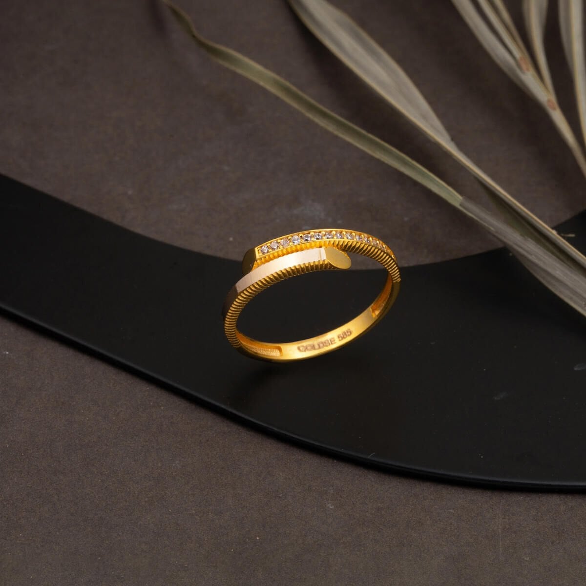 14K Yellow Gold Studded Ajda Cubic Zirconia Ring