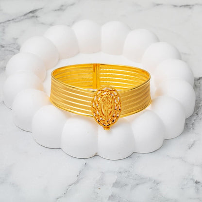 14K Yellow Gold Ottoman Tughra 5 Row Mesh Hinged Cuff Bangle