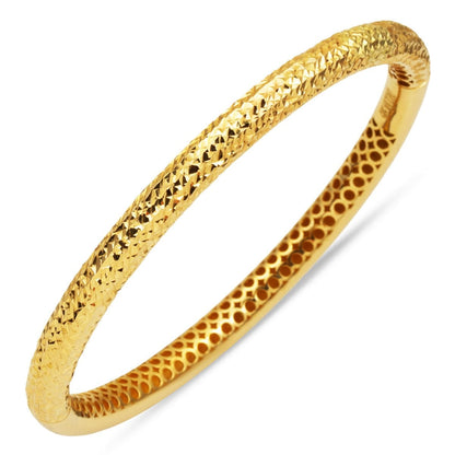 14K Yellow Gold Sparkling Hinged Cuff Bangle