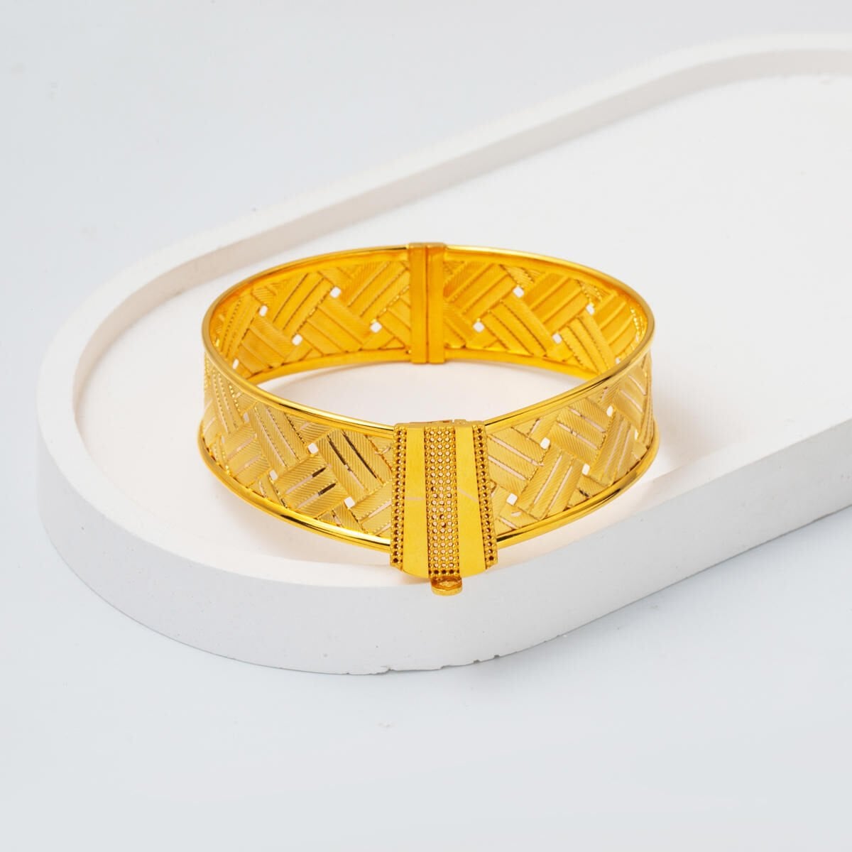 14K Yellow Gold Basket Mesh Hinged Cuff Bangle