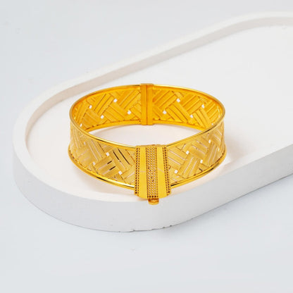 14K Yellow Gold Basket Mesh Hinged Cuff Bangle