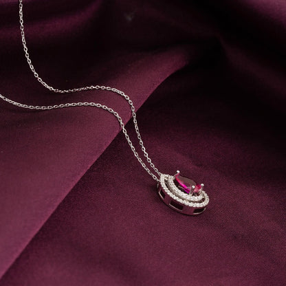 14K White Gold 0.20 Ct Diamond Ruby Necklace
