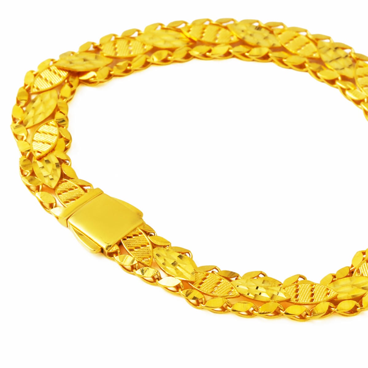 14K Yellow Gold Leaf Motif Sequin Bracelet