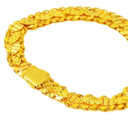 14K Yellow Gold Leaf Motif Sequin Bracelet