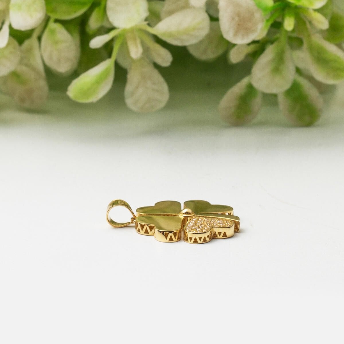 14K Yellow Gold Chain Clover Cubic Zirconia Necklace
