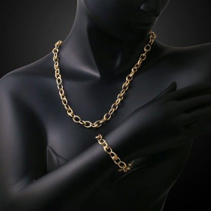 14K Yellow Gold Italian Hoop Chain Jewelry Set