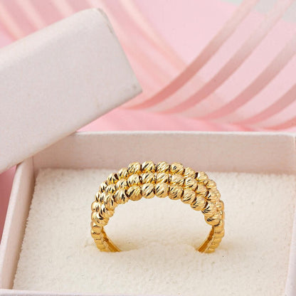 14K Yellow Gold 3 Row Ball Ring