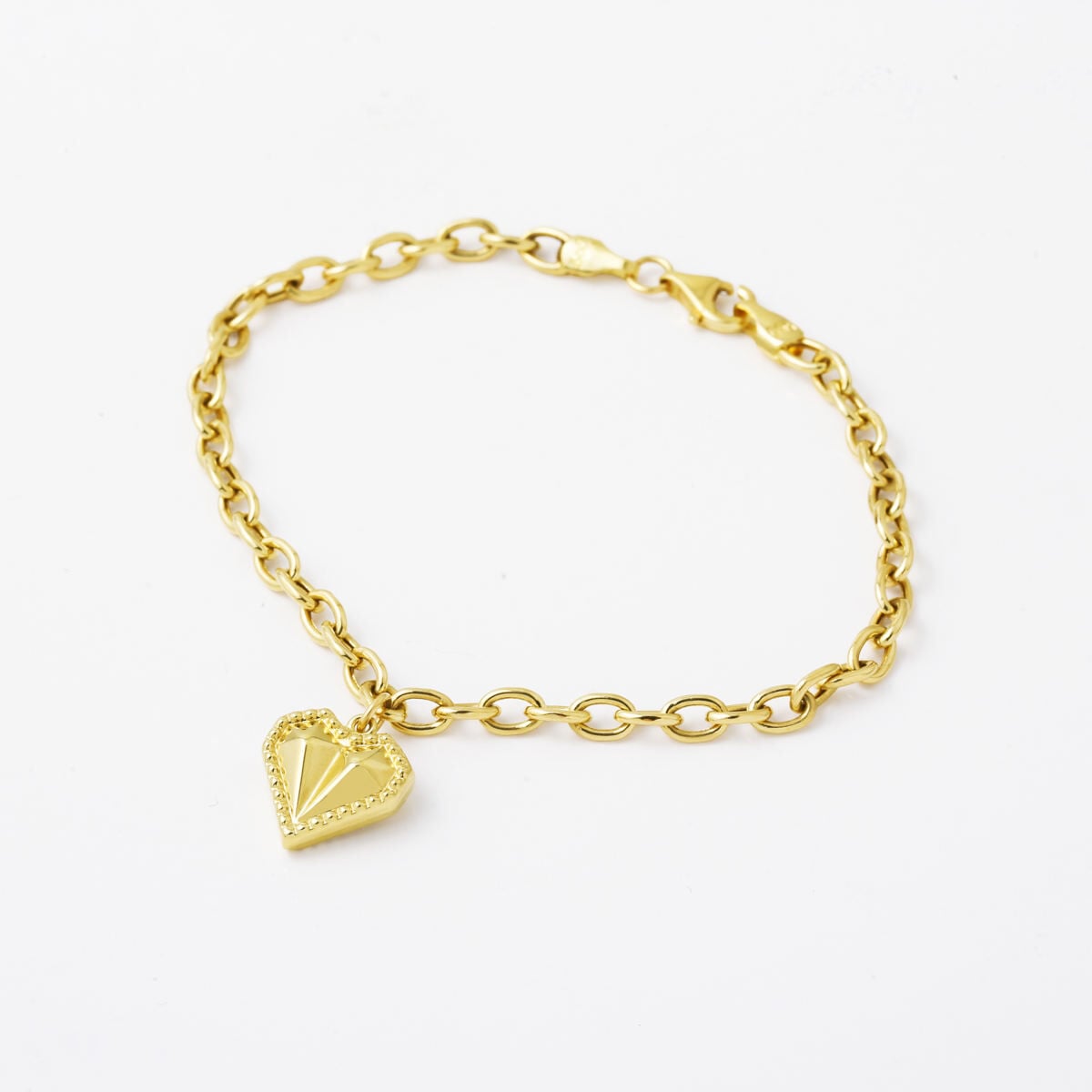14K Yellow Gold Heart Charm Chain Bracelet
