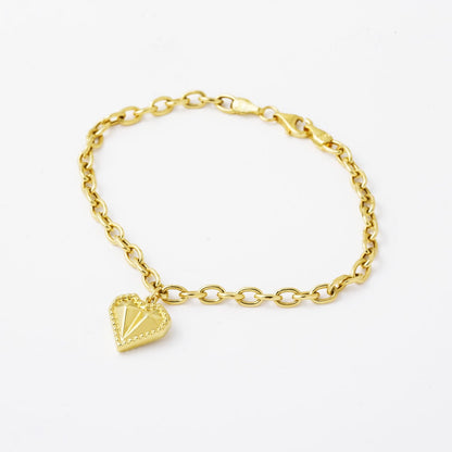 14K Yellow Gold Heart Charm Chain Bracelet