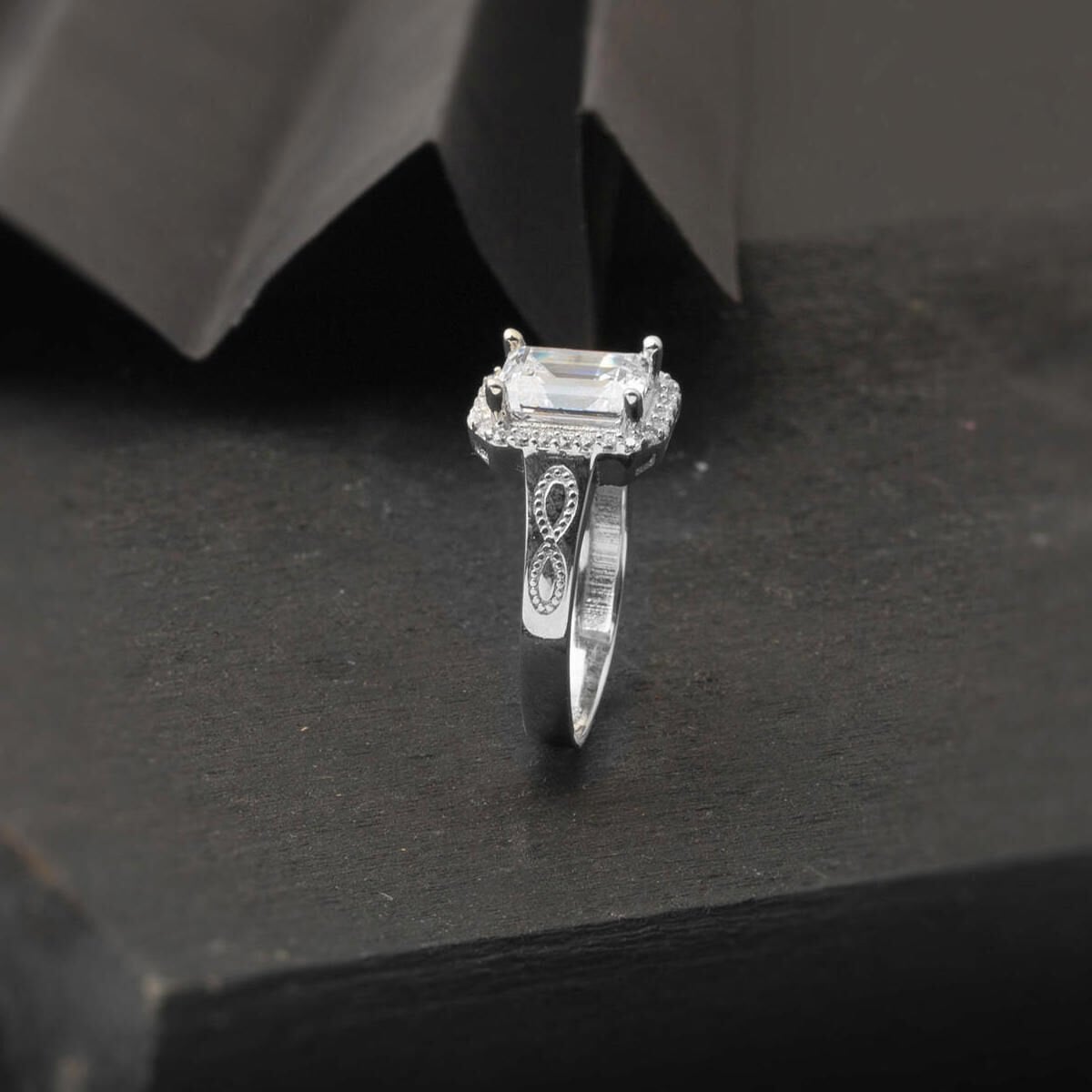 14K White Gold Infinity Baguette Cubic Zirconia Ring