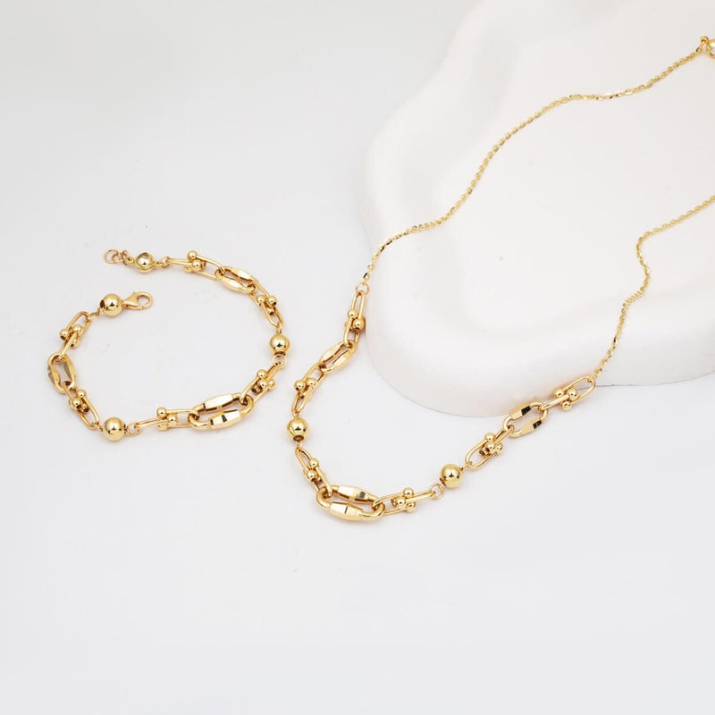 14K Yellow Gold Designer Inspired Chain Necklace Bracelet Set