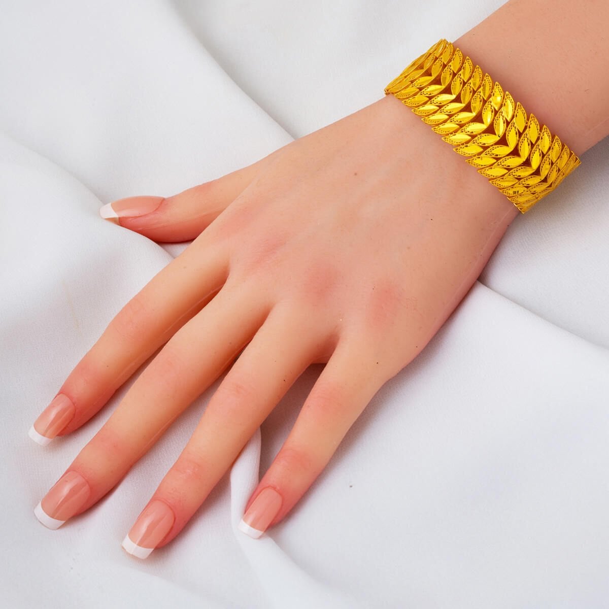 14K Yellow Gold Wheat Hinged Cuff Bracelet
