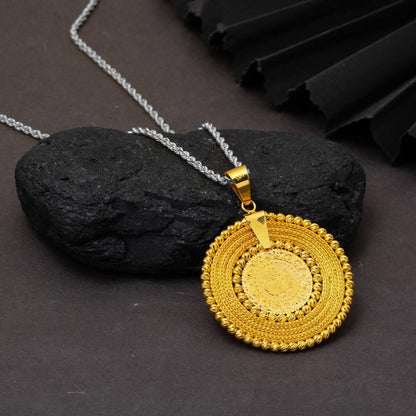 14K Yellow Gold Braided Quarter Coin Pendant