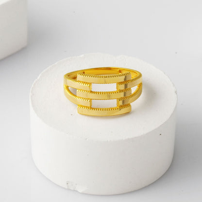 14K Yellow Gold Three Row Ribbed Ring