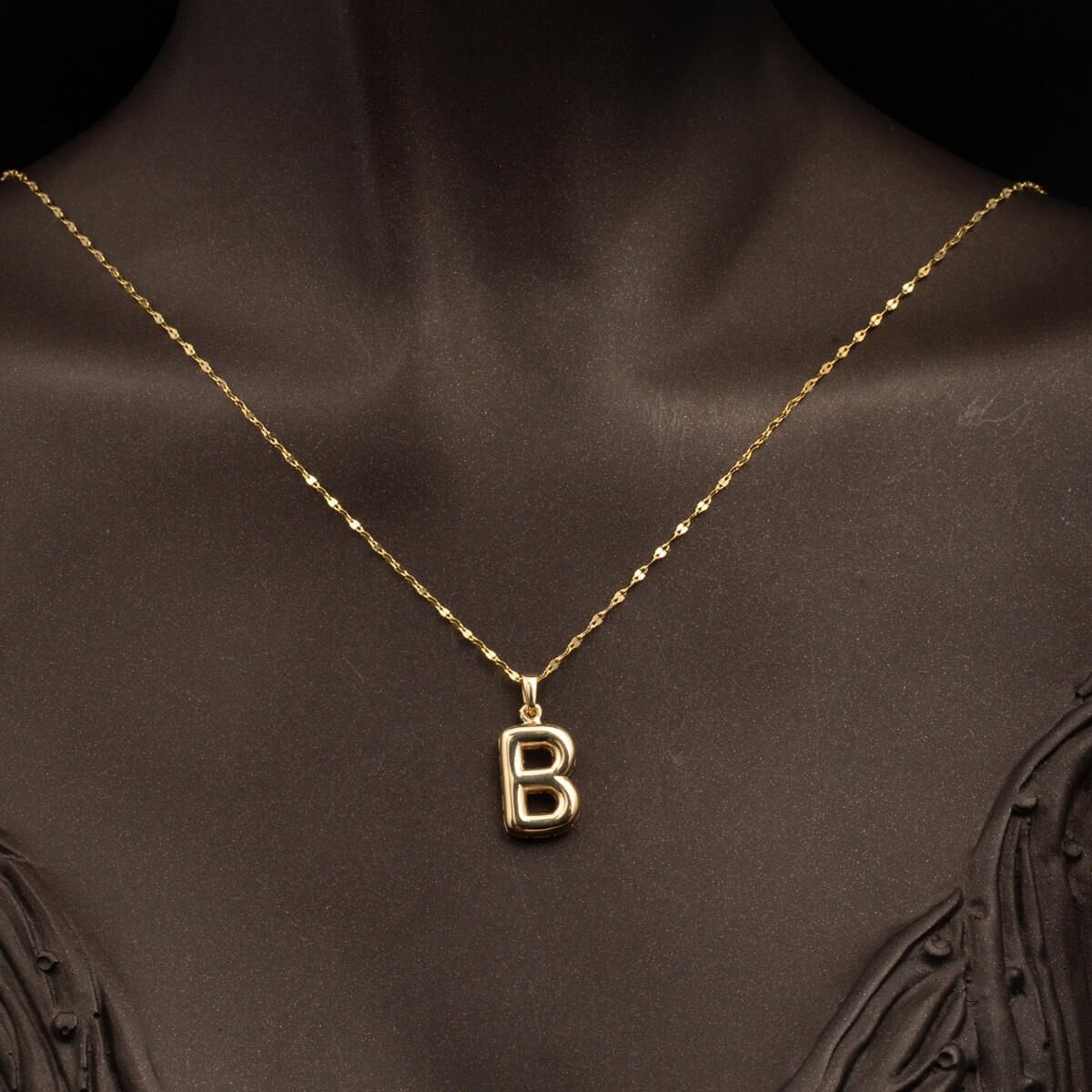 14K Yellow Gold Balloon Initial B Necklace