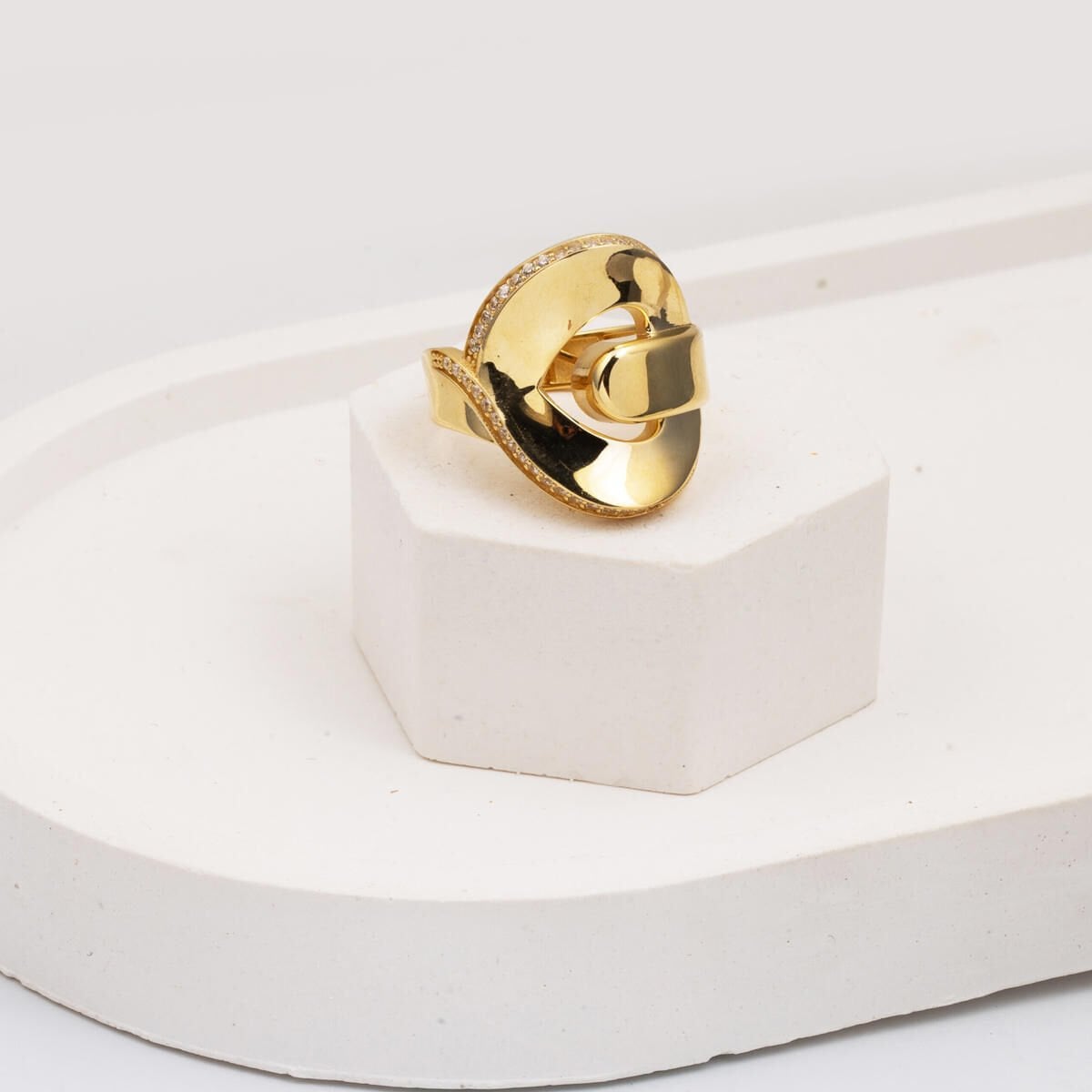 14K Yellow Gold Heart Knot Cubic Zirconia Ring