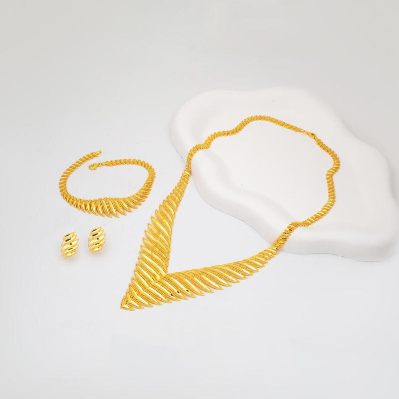 14K Yellow Gold Wedding Necklace Bracelet Earrings Set