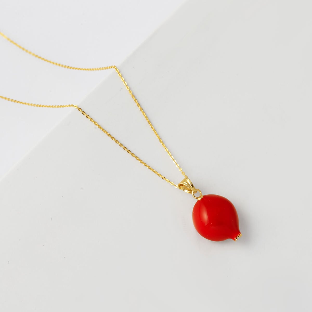14K Yellow Gold Pomegranate Enamel Pendant