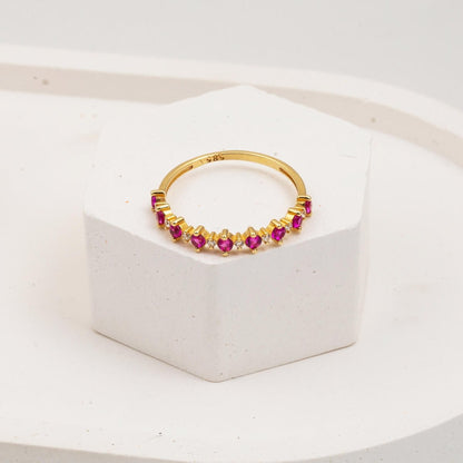 14K Yellow Gold Ruby Sparkle Half Eternity Cubic Zirconia Ring