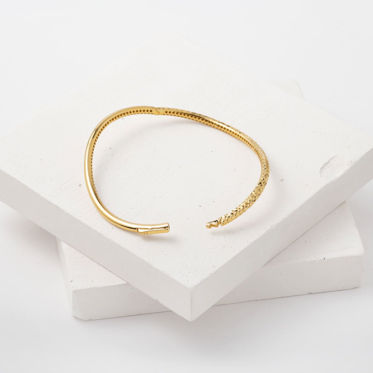 14K Yellow Gold Wavy Hand Engraved Hinged Cuff Bangle