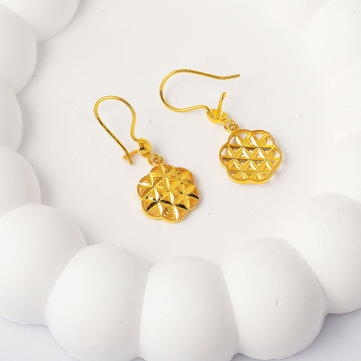 14K Yellow Gold Flower of Life Dangle Earrings