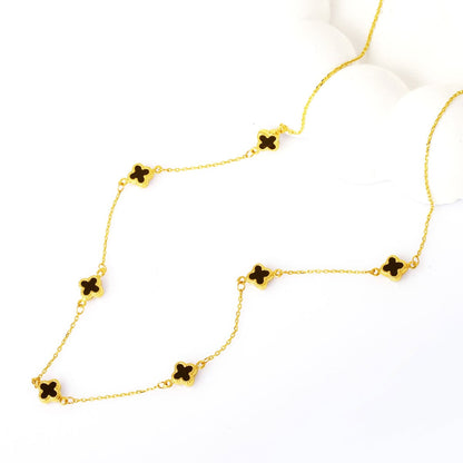 14K Yellow Gold Black Glass Clover Necklace