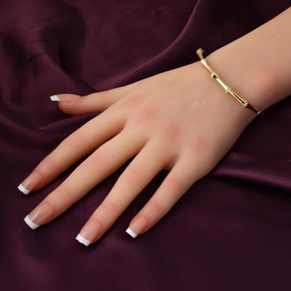 14K Yellow Gold Bone Hinged Cuff Cubic Zirconia Bangle