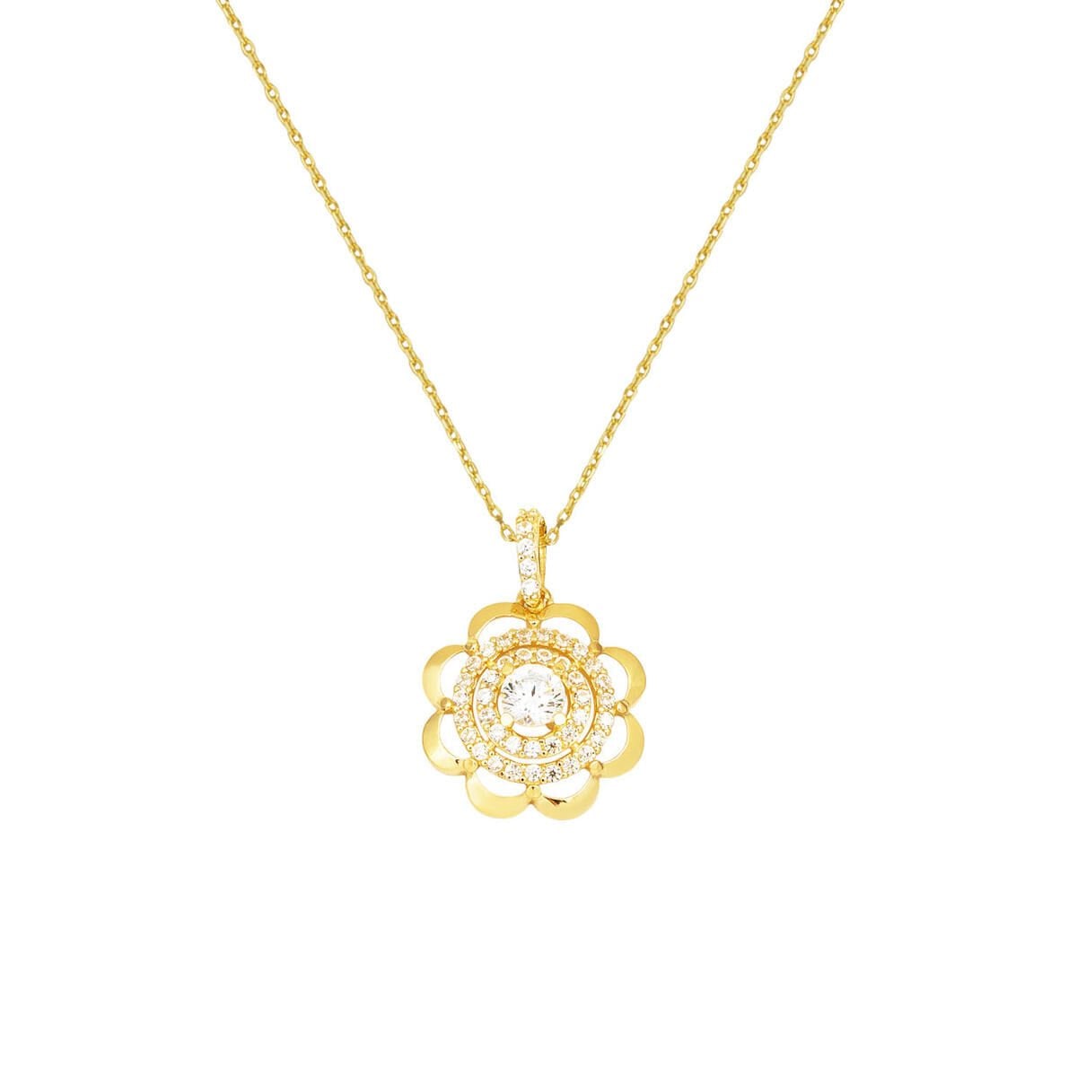 14K Yellow Gold Chakra Flower of Life Cubic Zirconia Necklace