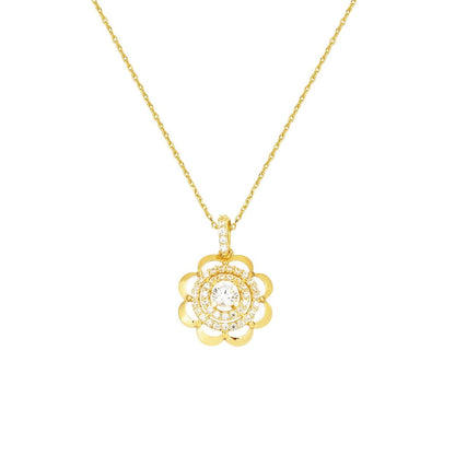14K Yellow Gold Chakra Flower of Life Cubic Zirconia Necklace