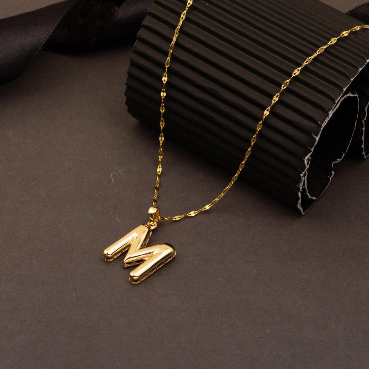 14K Yellow Gold Balloon Initial M Necklace