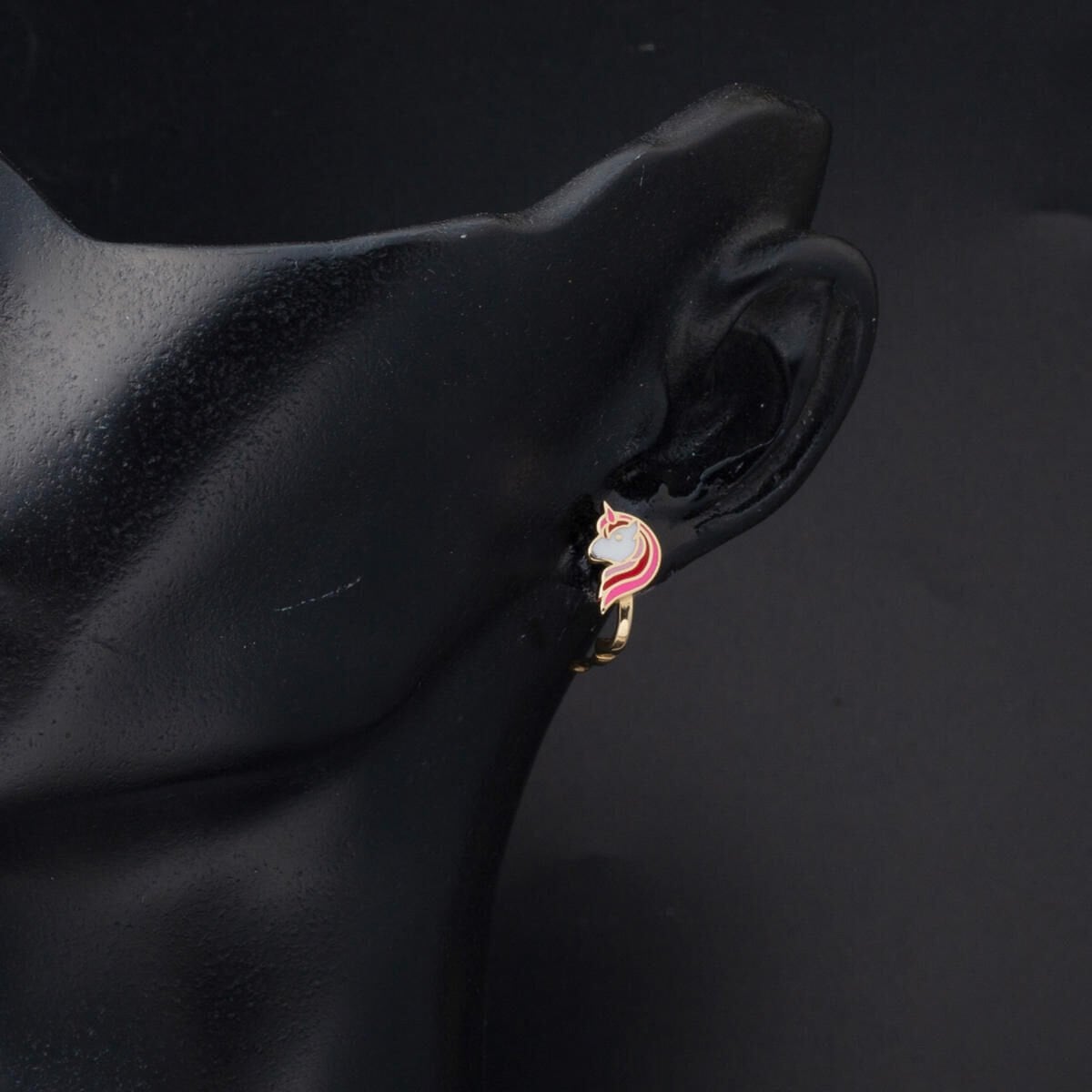 14K Yellow Gold Pink Unicorn Enamel Children's Earrings