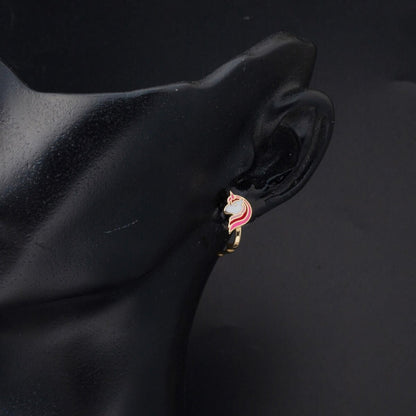 14K Yellow Gold Pink Unicorn Enamel Children's Earrings