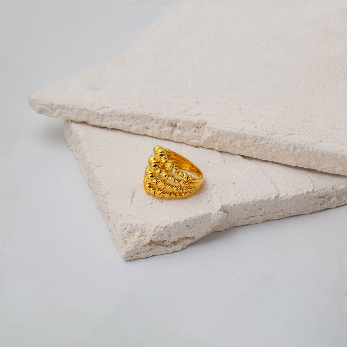 14K Yellow Gold Four Row Gold Bead Ring