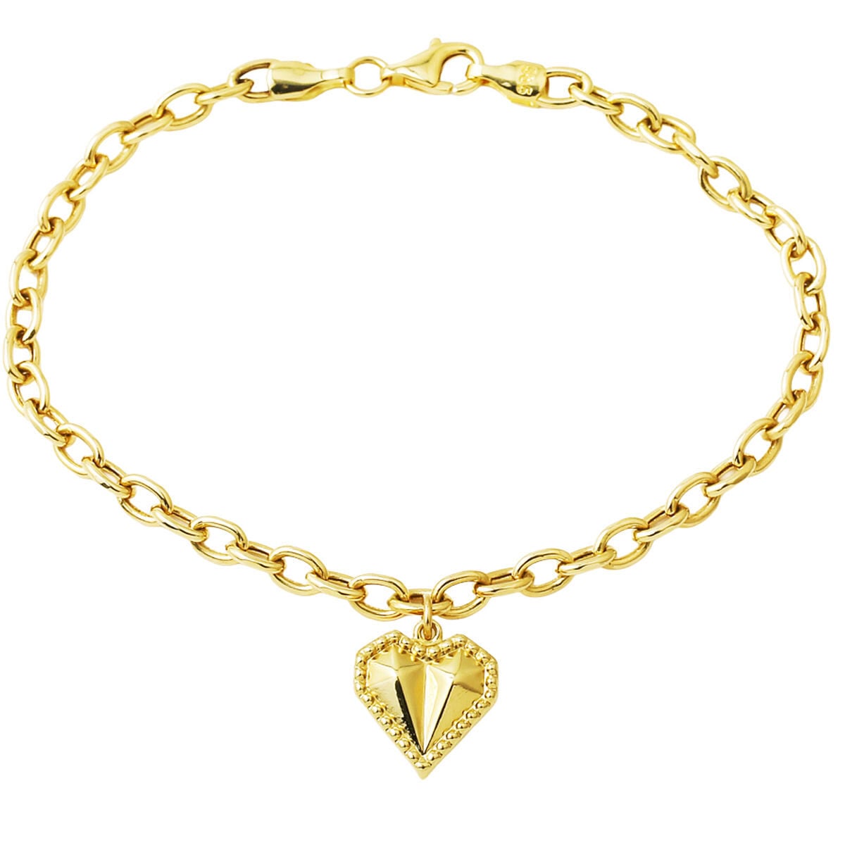 14K Yellow Gold Heart Charm Chain Bracelet
