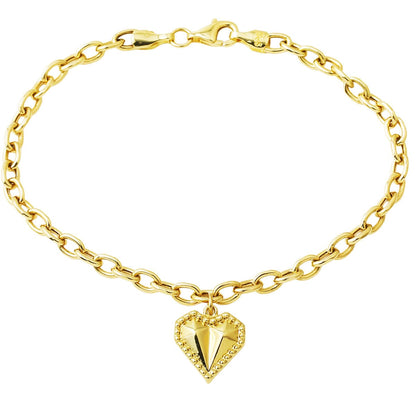 14K Yellow Gold Heart Charm Chain Bracelet
