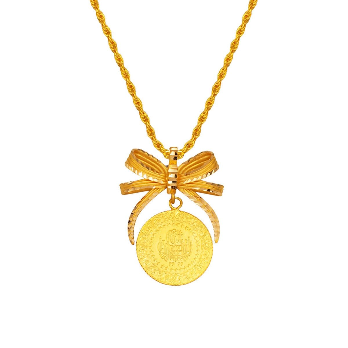 22K Yellow Gold Quarter Coin Bow Necklace